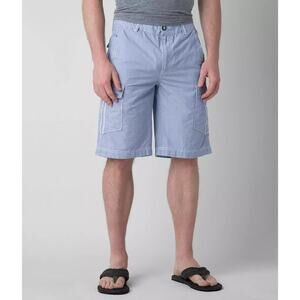 BKE Ackley Cargo Short Cotton Navy White Striped Flap Pockets Men's Size 36